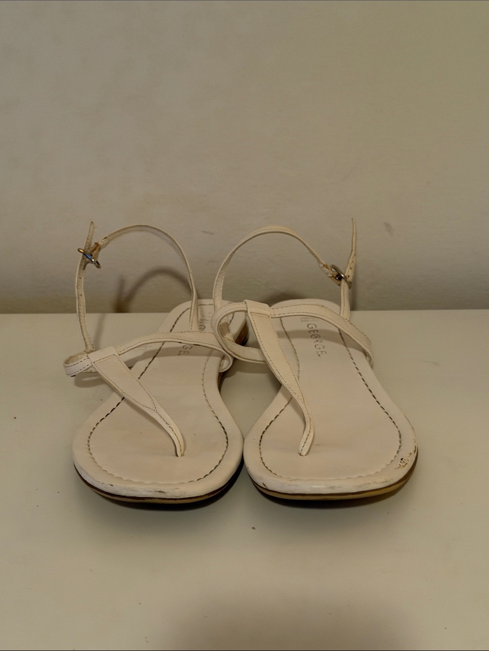 George Women's White T-Strap Ankle Buckle Sandals - Size 9